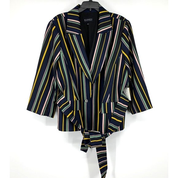 Eloquii Jackets & Blazers - Eloquii Blazer Jacket Blue Black Stripe Tie Waist NWT